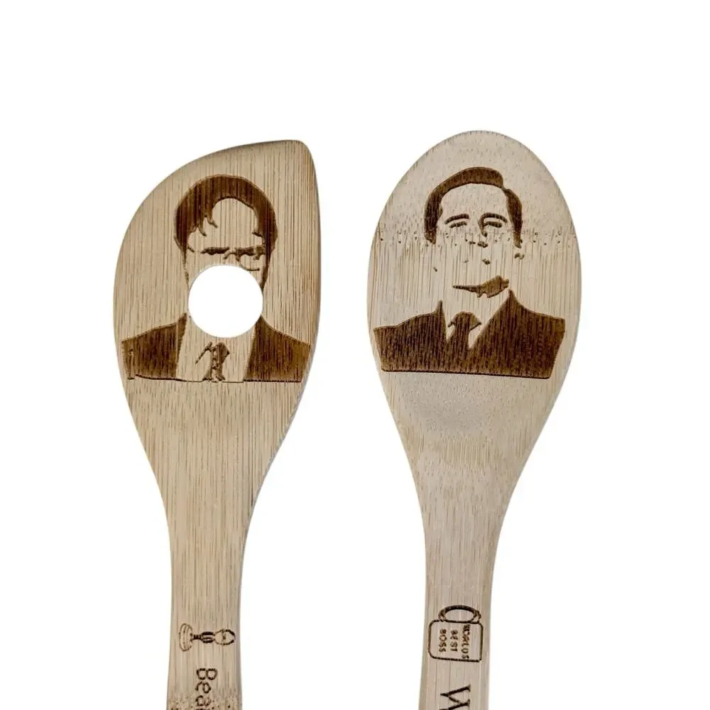 The Office Set 4 Bamboo Wooden Kitchen Cooking Utensils Spoon Spatula Slotted